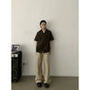 RT No. 19702 COFFEE V-NECK BUTTON-UP SHORT SLEEVE