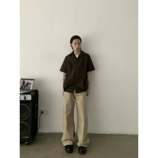 RT No. 19702 COFFEE V-NECK BUTTON-UP SHORT SLEEVE
