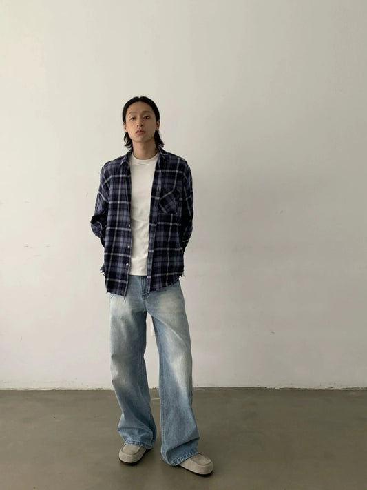 RT No. 29128 BLUE BUTTON-UP PLAID SHIRT