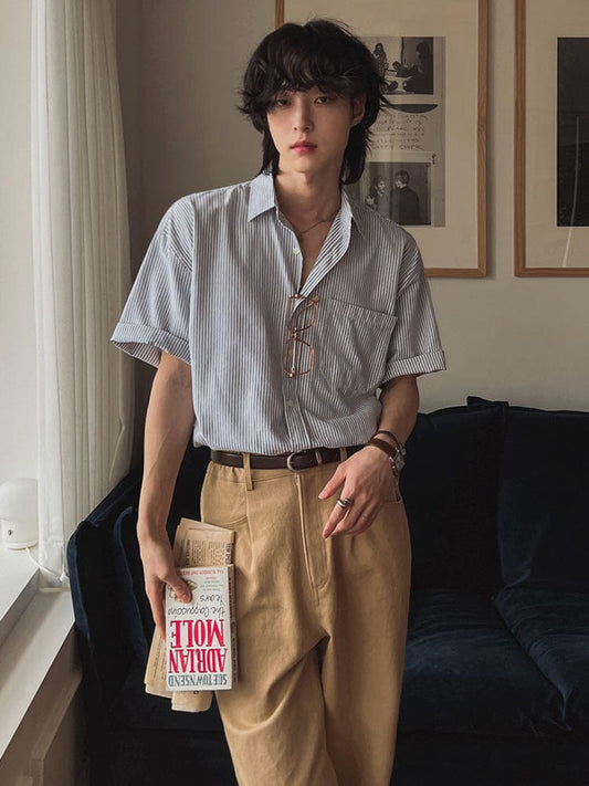 RT No. 12650 GRAY VERTICAL STRIPED BUTTON-UP SHIRT