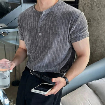 RT No. 19014 GRAY VELVET HENRY COLLAR SHORT SLEEVE