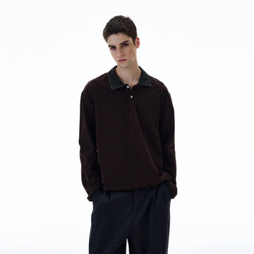 RT No. 20002 DENIM COLLAR STRIPED SWEATER