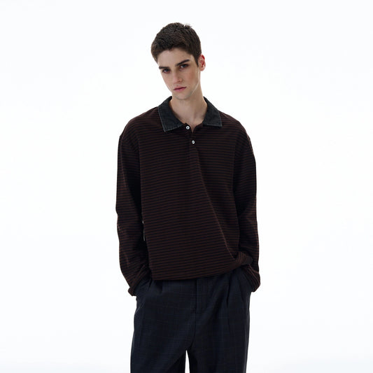 RT No. 20002 DENIM COLLAR STRIPED SWEATER