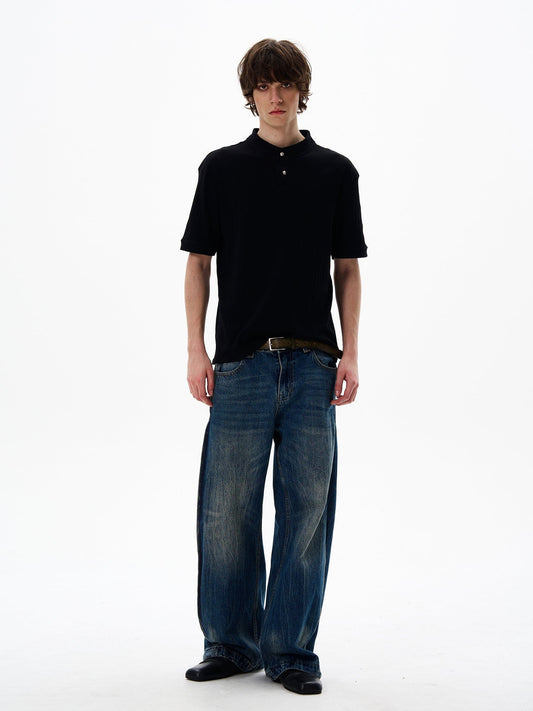 RT No. 12701 TEXTURE KNIT HENRY COLLAR SHORT SLEEVE SHIRT