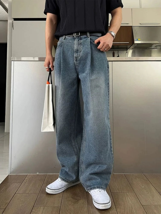 RT No. 18273 PLEATED DENIM STRAIGHT JEANS