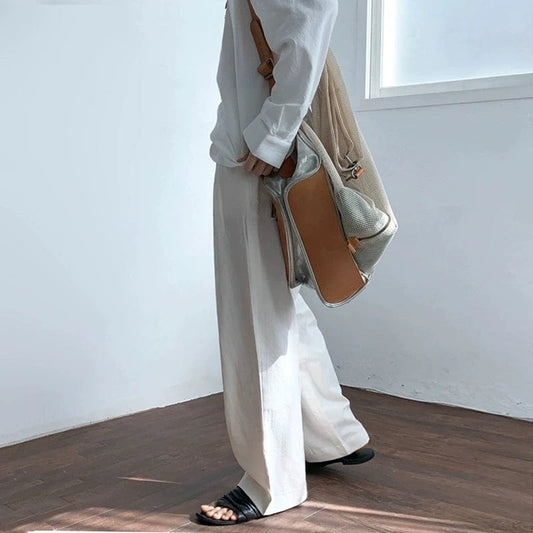 RT No. 18523 LINEN STRAIGHT WIDE DRAPE PANTS