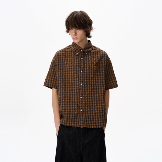 RT No. 18127 BROWN GRID SHORT SLEEVE SHIRT