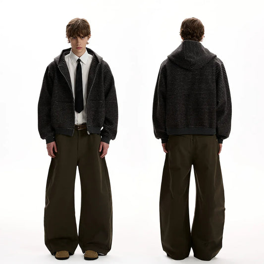 RT No. 40714 STRIPED FLEECE ZIPPER HOODIE