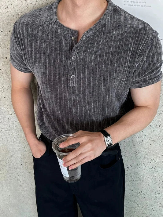 RT No. 19014 GRAY VELVET HENRY COLLAR SHORT SLEEVE