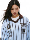 RTK (W) No. 524 LIGHT BLUE STRIPED JERSEY POLO LONG SLEEVE