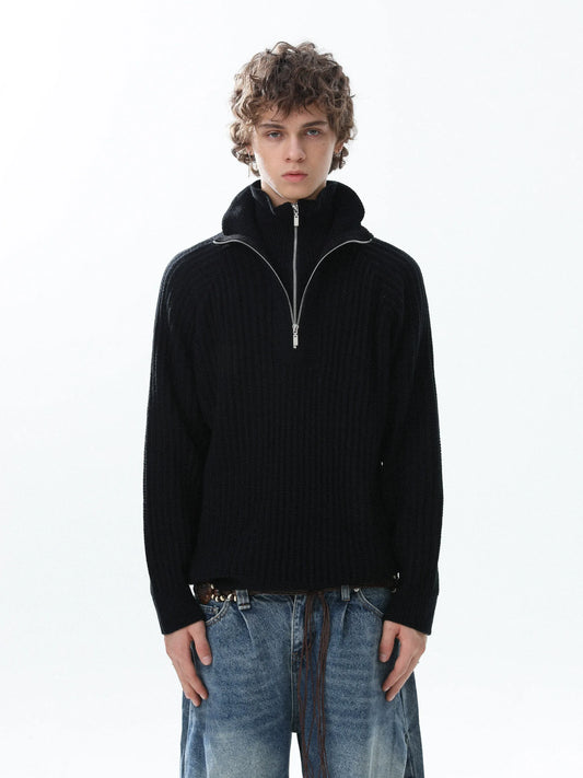 RT No. 50220 KNITWEAR DOUBLE COLLAR QUARTER ZIP SWEATER