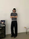 RT No. 19706 JET BLACK BAGGY STRAIGHT DENIM JEANS