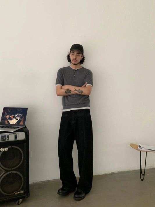 RT No. 19706 JET BLACK BAGGY STRAIGHT DENIM JEANS