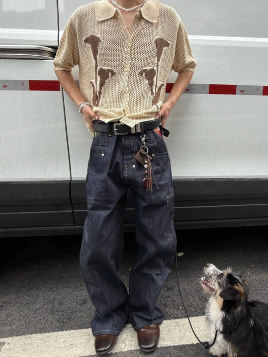 RT No. 32008 RAW SELVEDGE DENIM STRAIGHT FLORAL JEANS