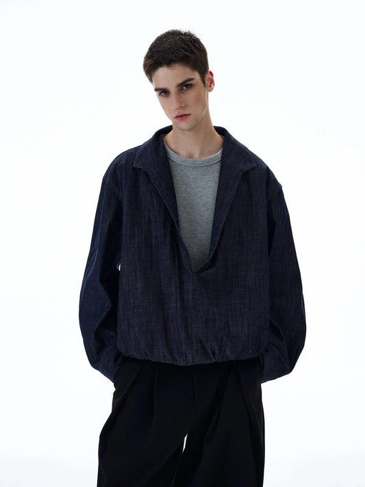 RT No. 20016 BLUE V-NECK DENIM PULLOVER JK