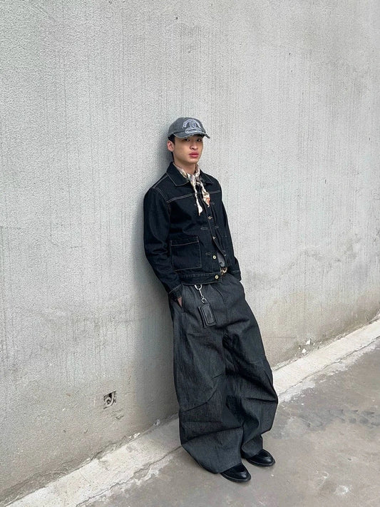 RT No. 19608 BLACK DENIM BAGGY STRAIGHT JEANS