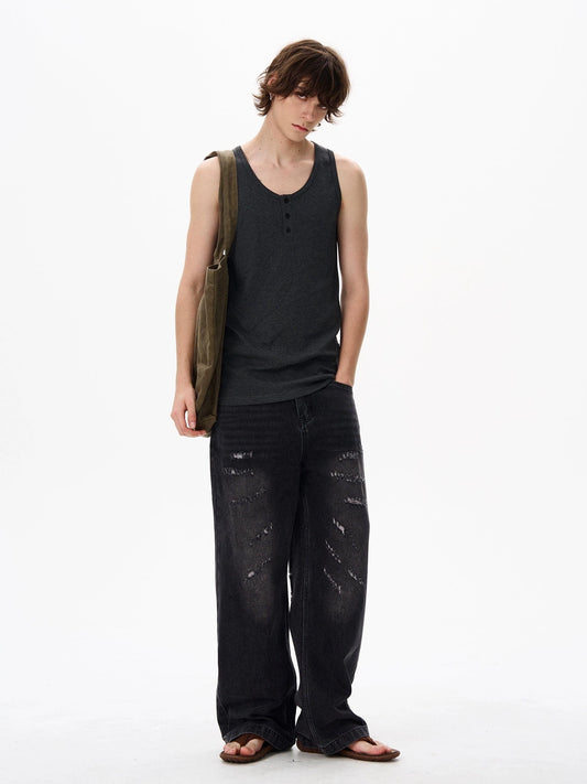 RT No. 18145 DARK GRAY DISTRESSED STRAIGHT JEANS
