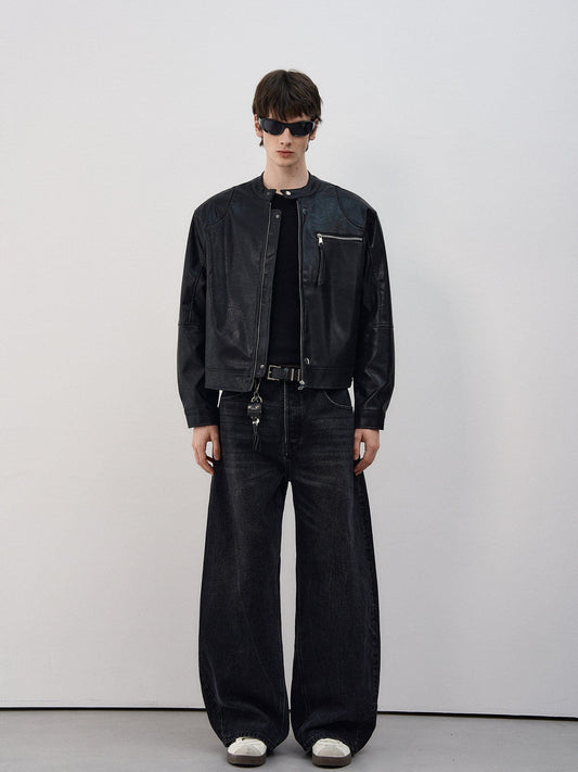 RT No. 50514 BOXY LEATHER BIKER JACKET