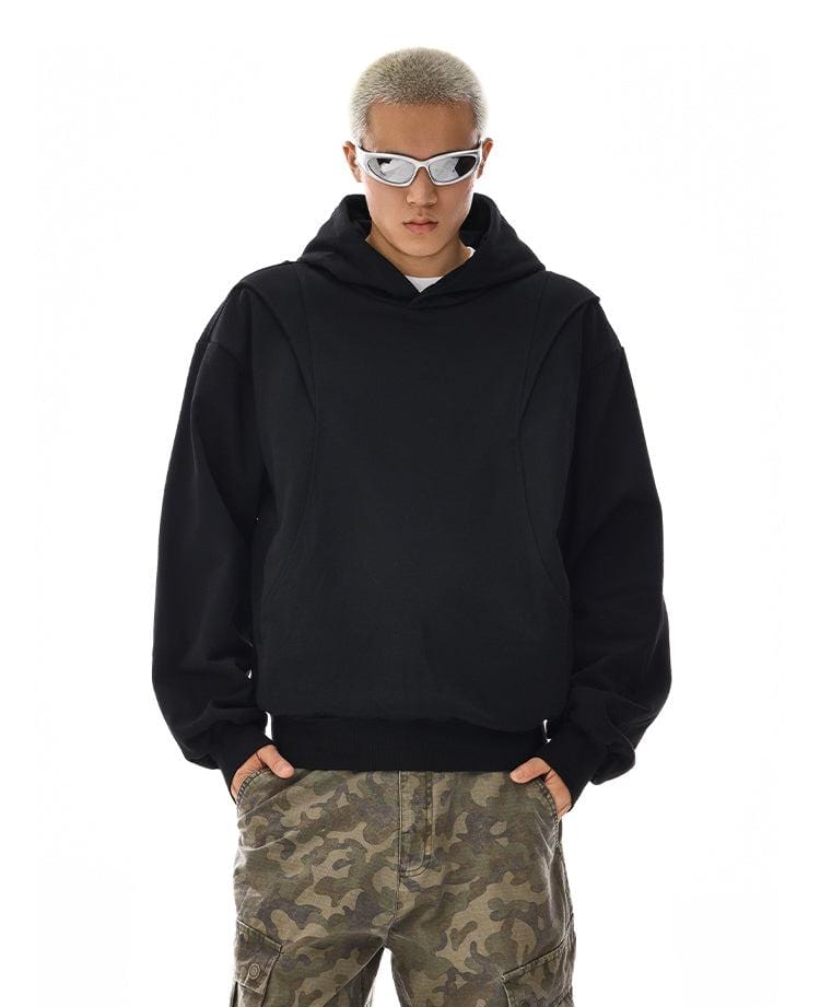 RT No. 12118 BLACK RECONSTRUCTED PULLOVER HOODIE