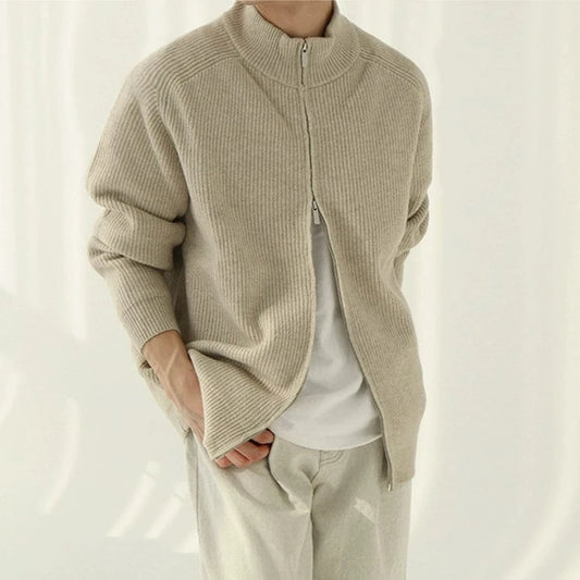 RT No. 18173 KHAKI KNIT TURTLENECK ZIP-UP SWEATER