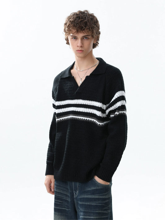 RT No. 50208 STRIPED V-NECK COLLAR SWEATER