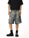 RT No. 13002 BLUE RIPPED DENIM SHORTS