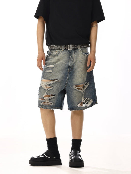 RT No. 13002 BLUE RIPPED DENIM SHORTS