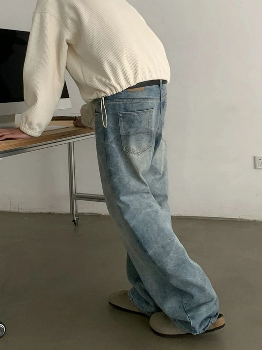 RT No. 18745 CRACKED BLUE DENIM STRAIGHT JEANS