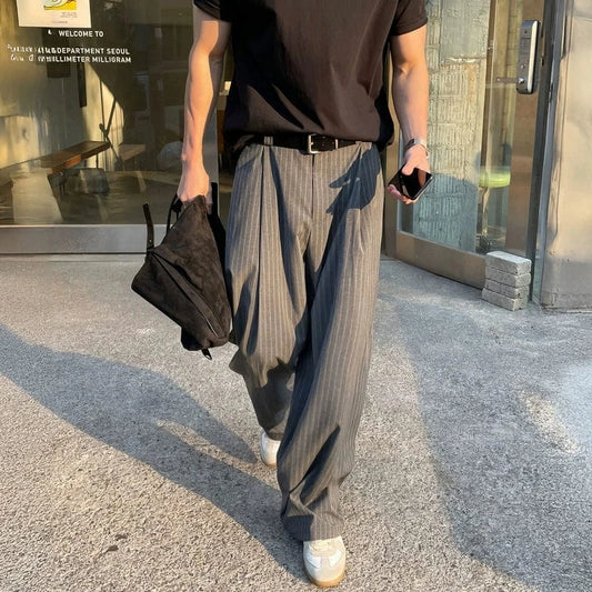 RT No. 19046 GRAY STRIPE PLEATED STRAIGHT PANTS