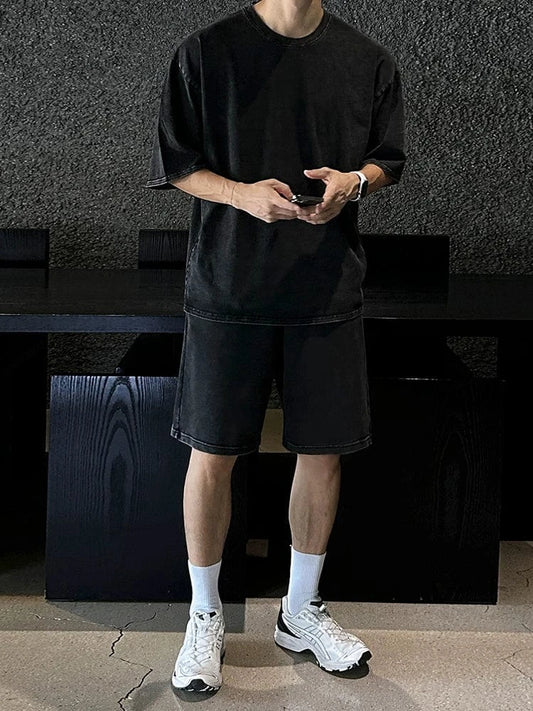 RT No. 18268 BLACK COTTON SHORT SLEEVE & SHORTS