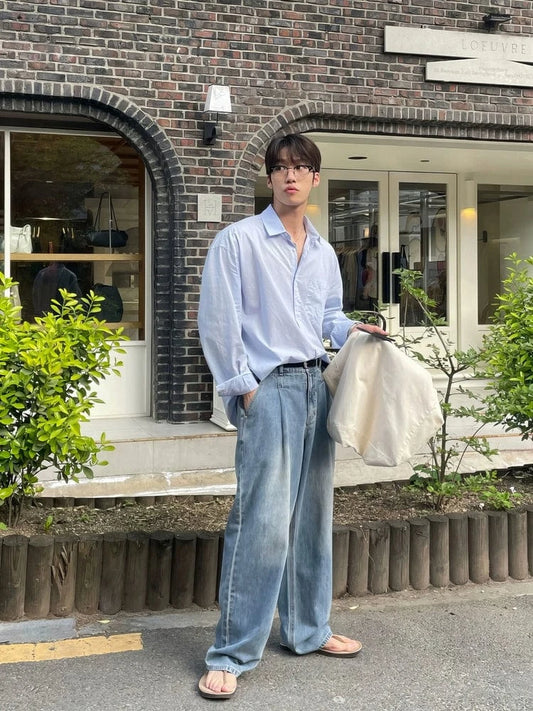 RT No. 19040 PLEATED DENIM STRAIGHT JEANS