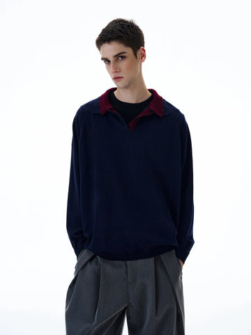 RT No. 20023 KNIT NAVY POLO COLLAR SWEATER