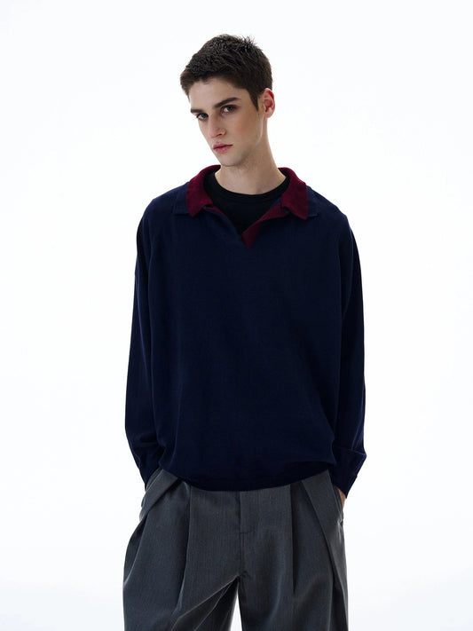 RT No. 20023 KNIT NAVY POLO COLLAR SWEATER
