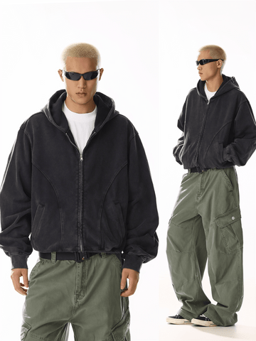 RT No. 19803 ASH BLACK RECONSTRUCTED ZIP UP HOODIE