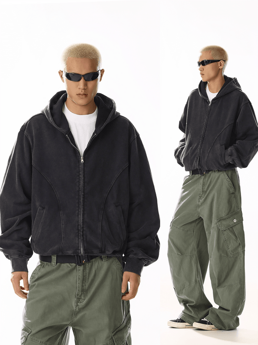 RT No. 19803 ASH BLACK RECONSTRUCTED ZIP UP HOODIE