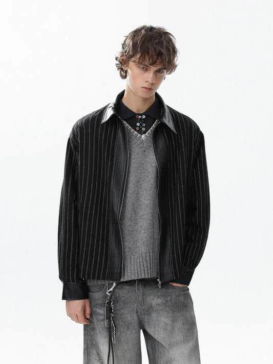 RT No. 50314 LEATHER COLLAR STRIPED JACKET