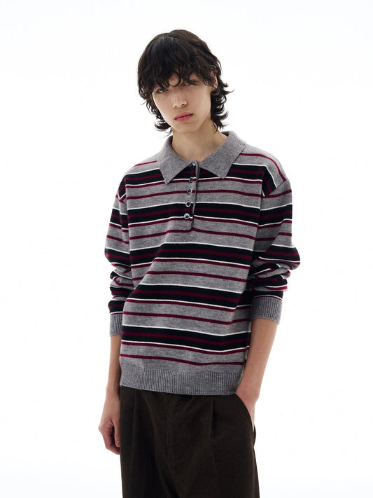 RT No. 25064 KNITWEAR STRIPE POLO SWEATER
