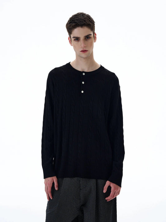 RT No. 20005 TWIST KNIT HENRY COLLAR LONG SLEEVE