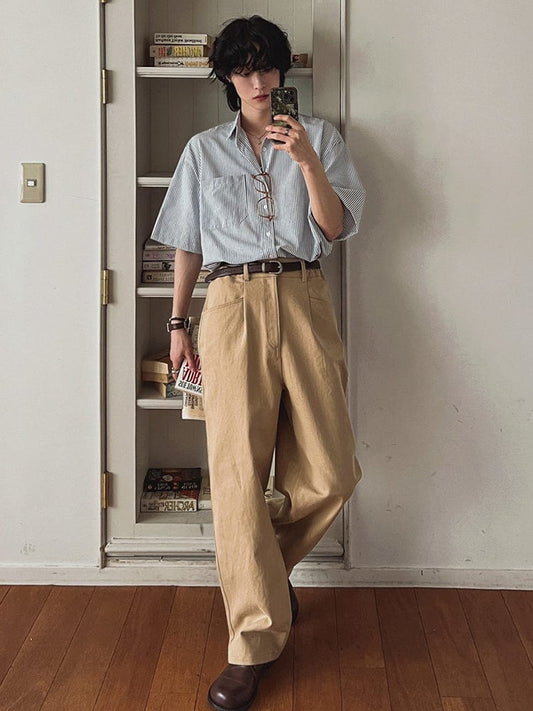 RT No. 12650 GRAY VERTICAL STRIPED BUTTON-UP SHIRT
