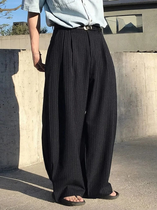 RT No. 32610 PLEATED STRIPED WIDE STRAIGHT PANTS