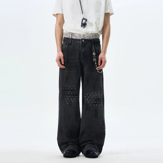 RT No. 18053 DISTRESSED MUD WASHED DENIM STRAIGHT JEANS