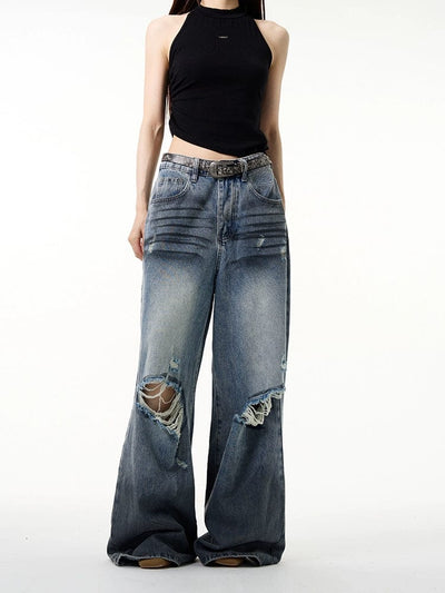 RT No. 10892 RIPPED DENIM BAGGY JEANS