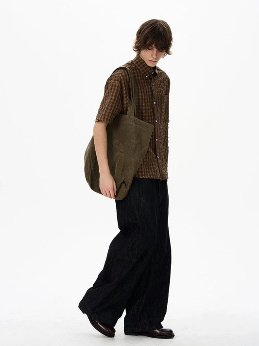 RT No. 18127 BROWN GRID SHORT SLEEVE SHIRT