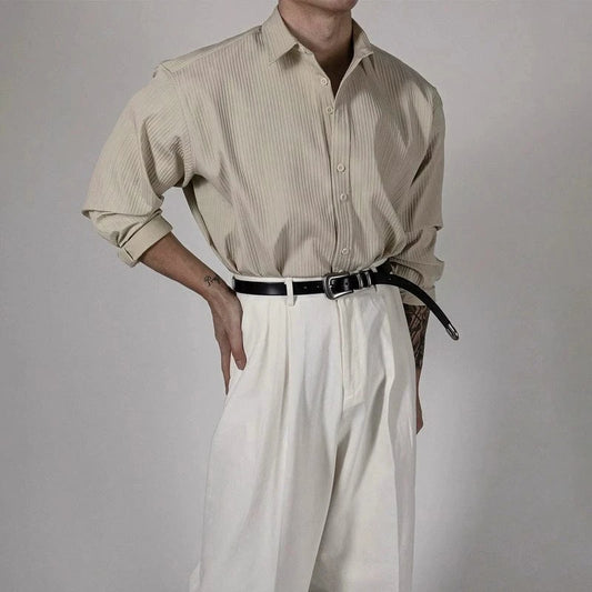 RT No. 13021 VERTICAL STRIPED TEXTURE BUTTON-UP SHIRT