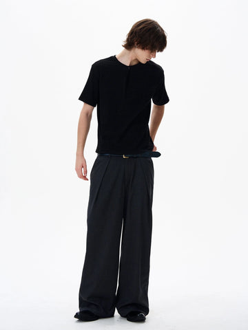 RT No. 19537 PLEATED STRIPE BAGGY STRAIGHT PANTS