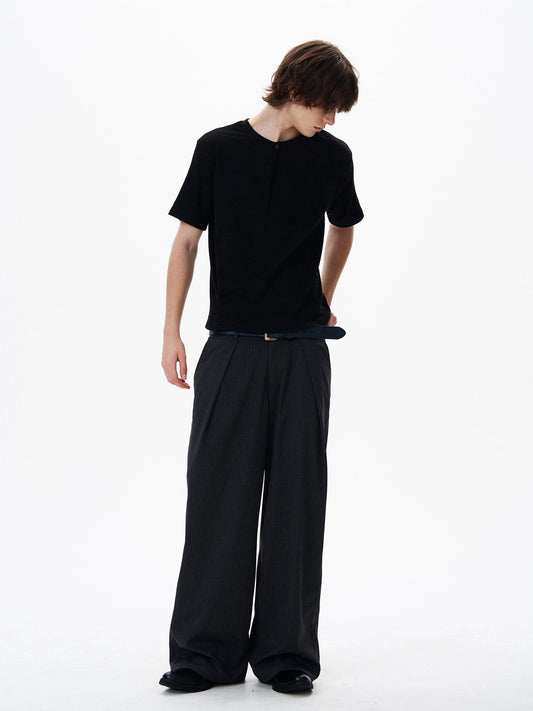 RT No. 19537 PLEATED STRIPE BAGGY STRAIGHT PANTS