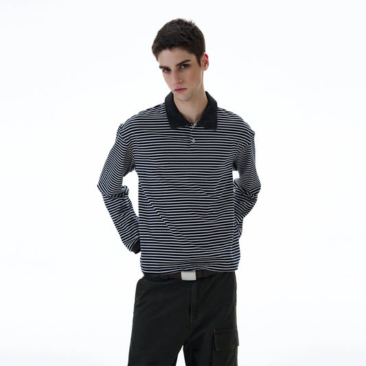 RT No. 20002 DENIM COLLAR STRIPED SWEATER