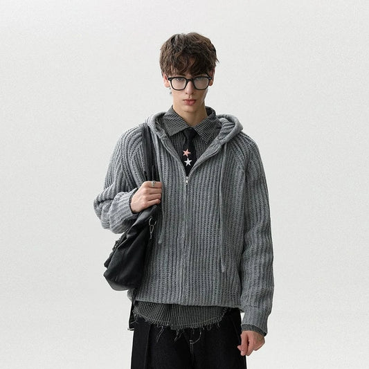 RT No. 50205 DARK GRAY KNITWEAR ZIPPER HOODIE