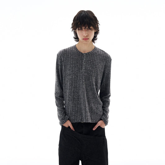 RT No. 25035 KNIT RIBBED HENRY COLLAR LONGSLEEVE