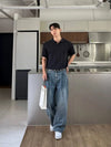 RT No. 18273 PLEATED DENIM STRAIGHT JEANS